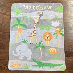 Personalized “Matthew” Jungle Safari Baby Blanket with Animals - extremely soft